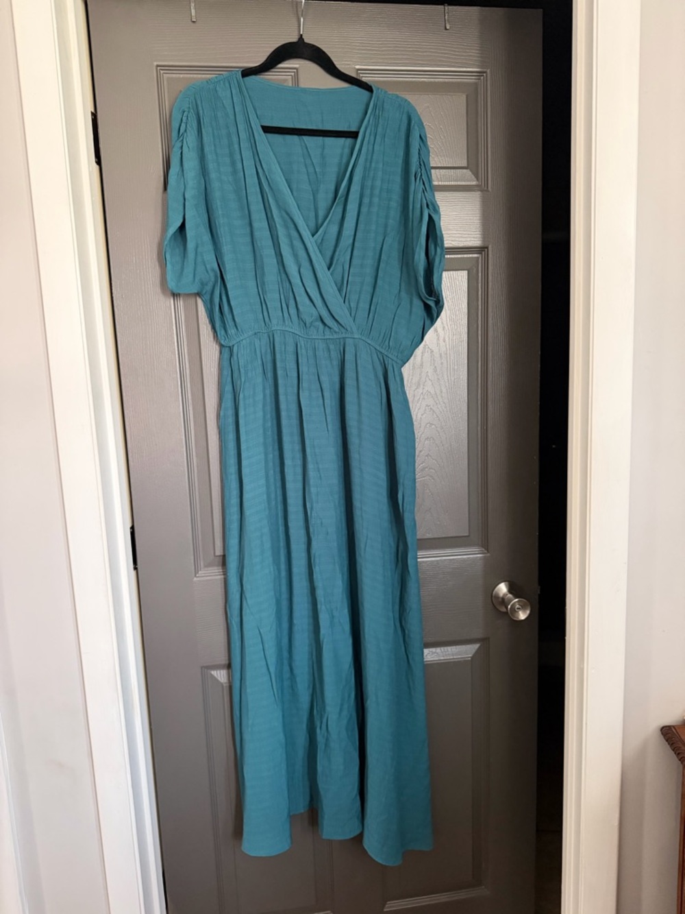 Light Teal Wrap-Front Swim Coverup/ Maxi Dress